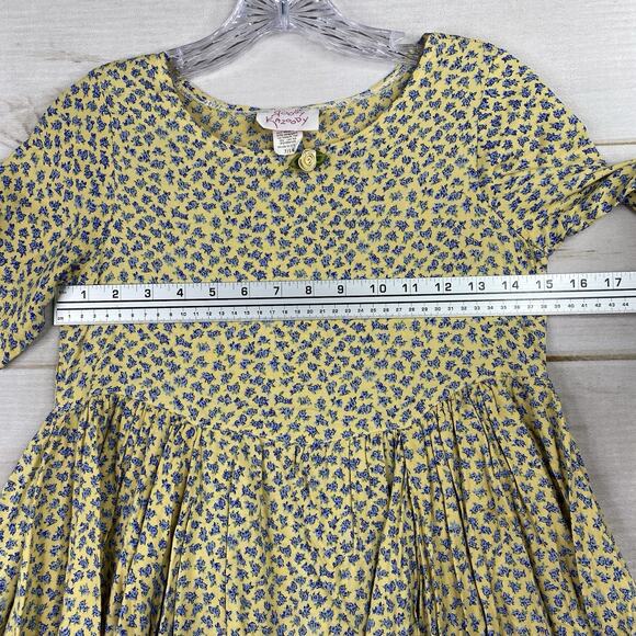 Roody Kazoody Girls Dress Sz 7 Yellow Blue Floral Boho Asymmetrical Hem Vtg 90s - Picture 4 of 8
